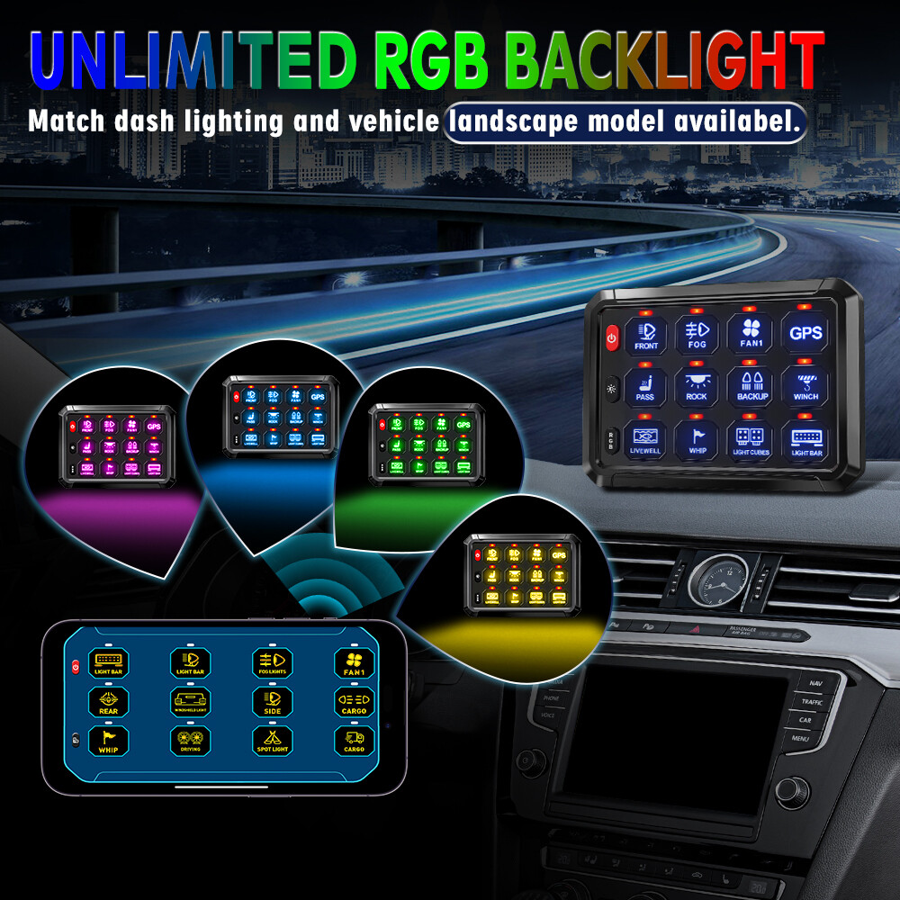 12 Gang RGB Switch Panel bluetooth Remote Control LED ON/OFF For Ford