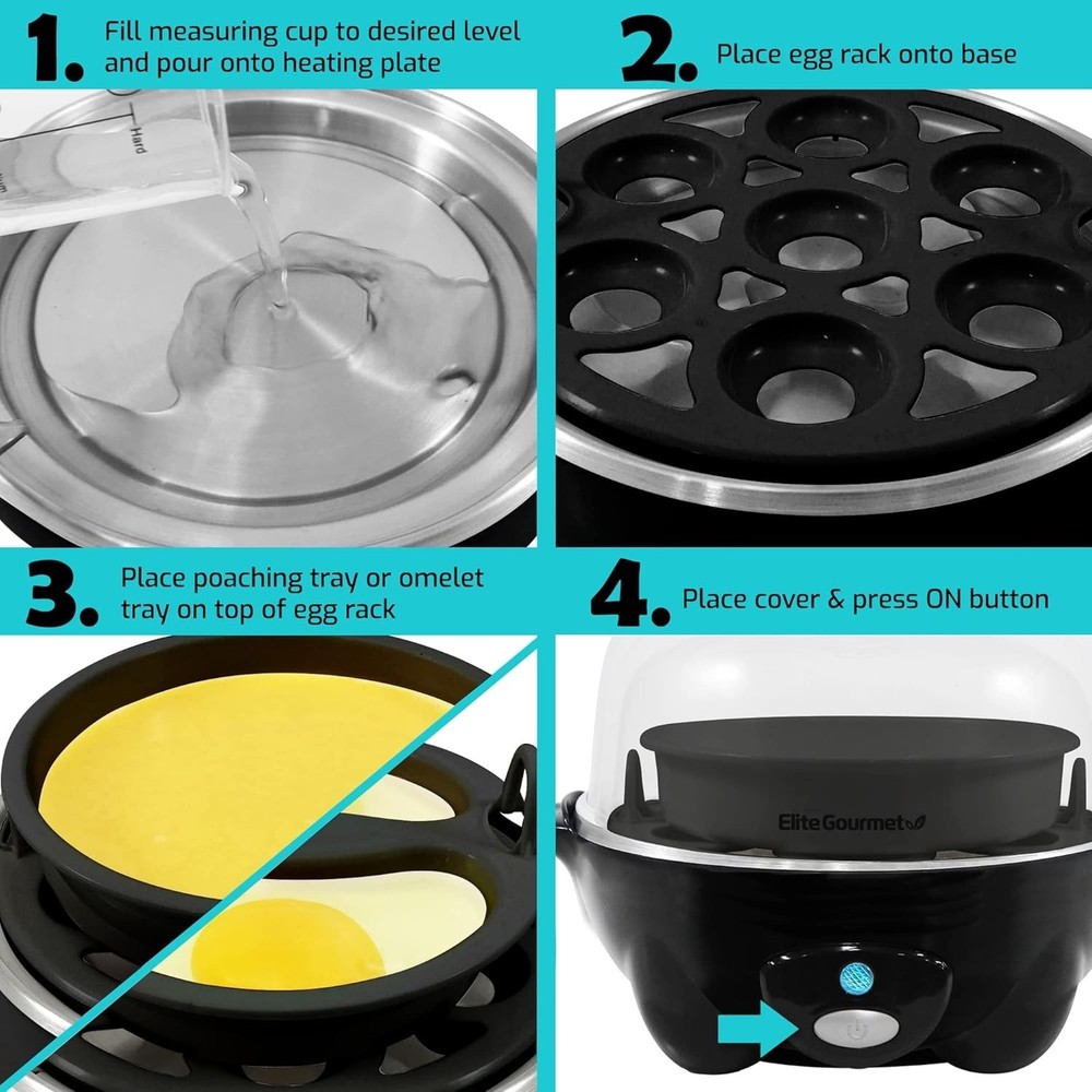 Rapid Egg Cooker: Perfectly Boil 7 Eggs, Poach & Omelet Maker with Auto Shut-Off