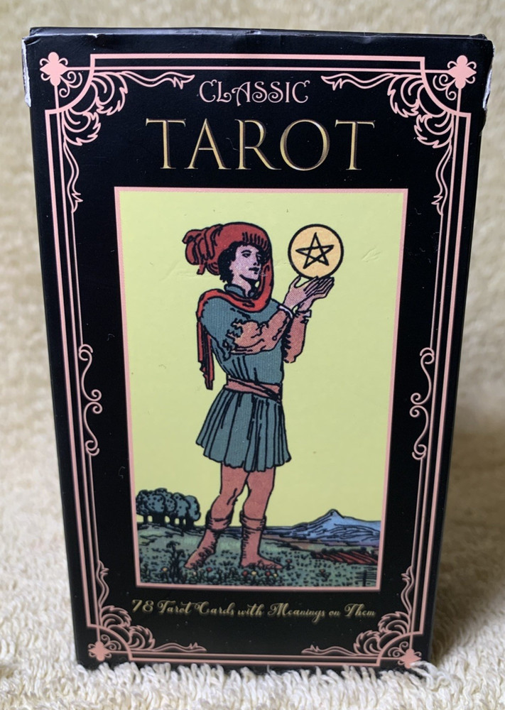 Classic Black Tarot Deck w/ Meanings Guidebook Celestial