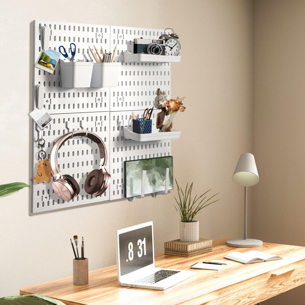 Peg Board Wall Organizer Panels, 22pcs - Includes 4 White Pegboards & Accesso...