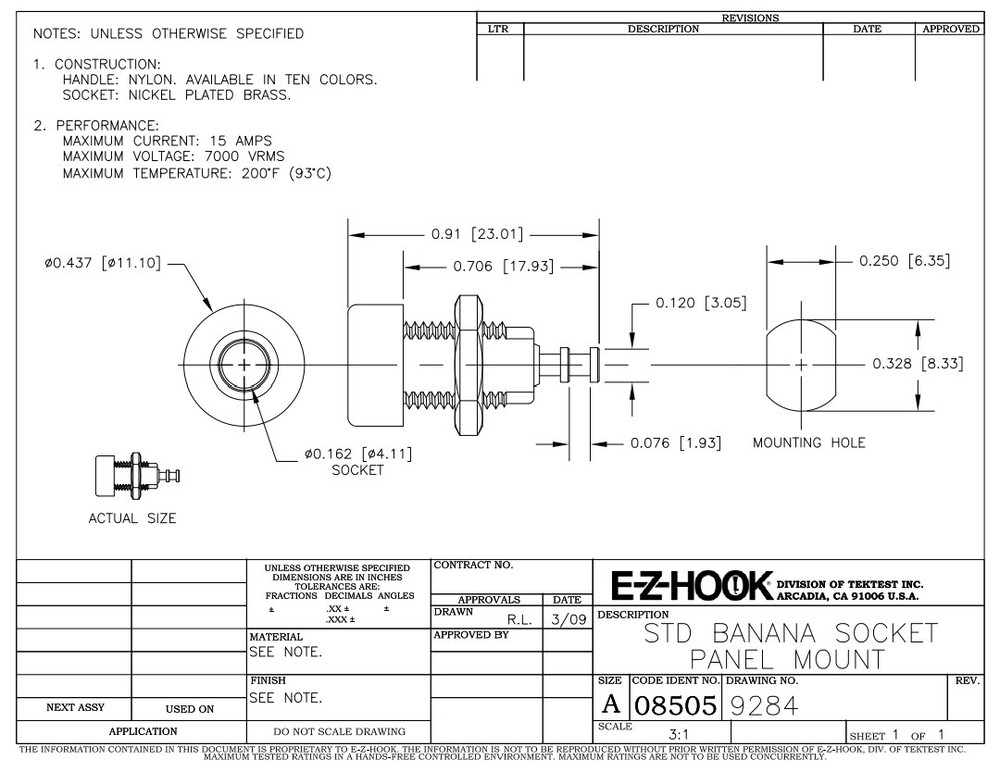 Banana Jack, Panel Mount , BROWN, 15A
