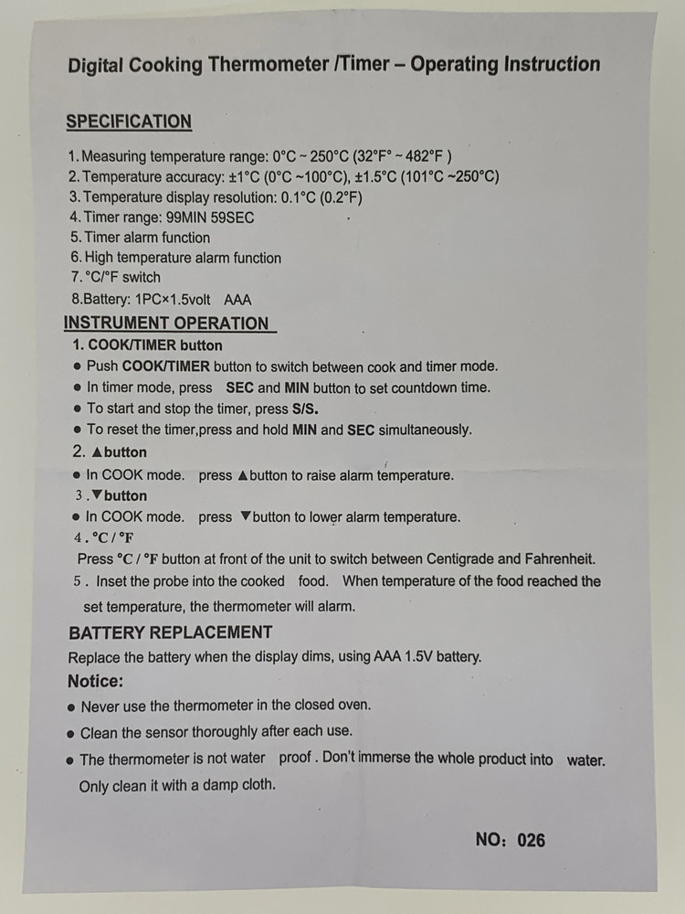 Remote Probe Digital Thermometer / Timer