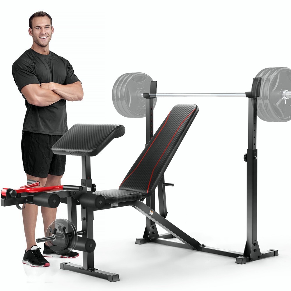Adjustable Weight Bench, 900LBS Multi-functional Bench Press Set with Squat Rack
