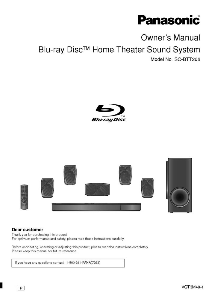 Panasonic SC-BTT268 Home Theater System Owners Instruction Manual