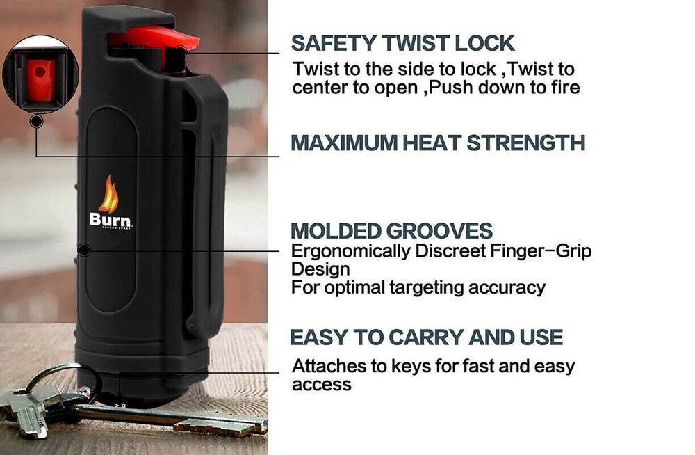 2 PACK BURN Pepper Spray 1/2oz Self Defense Keychain Security Case Black