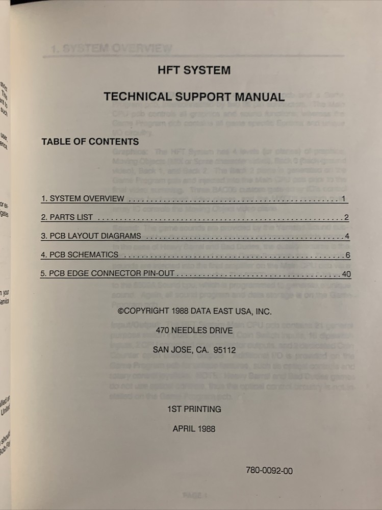Original Data East HFT hardware system,￼arcade video game manual