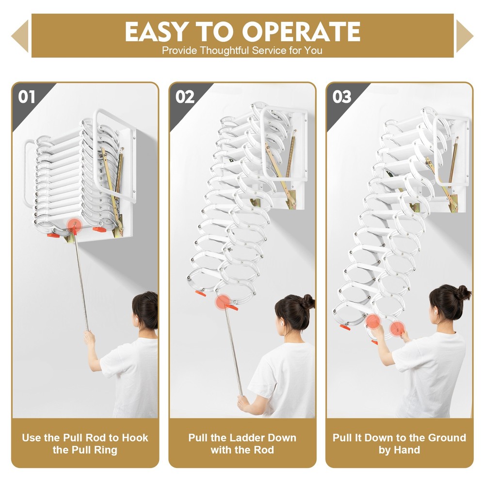 Attic Steps Pull Down 12 Steps Attic Stairs Alloy Attic Access Ladder 882lb