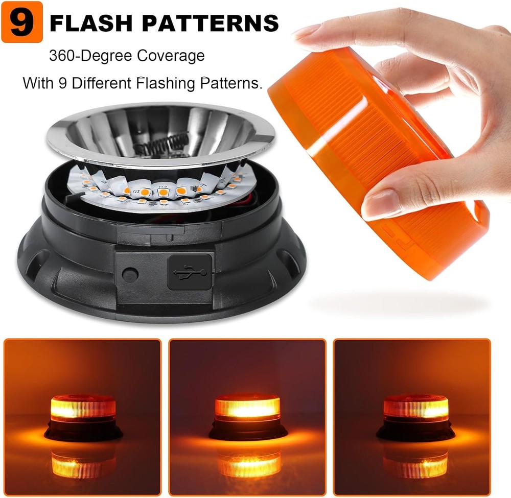 AnTom Magnetic Wireless Strobe Light, Waterproof Rechargeable LED Amber
