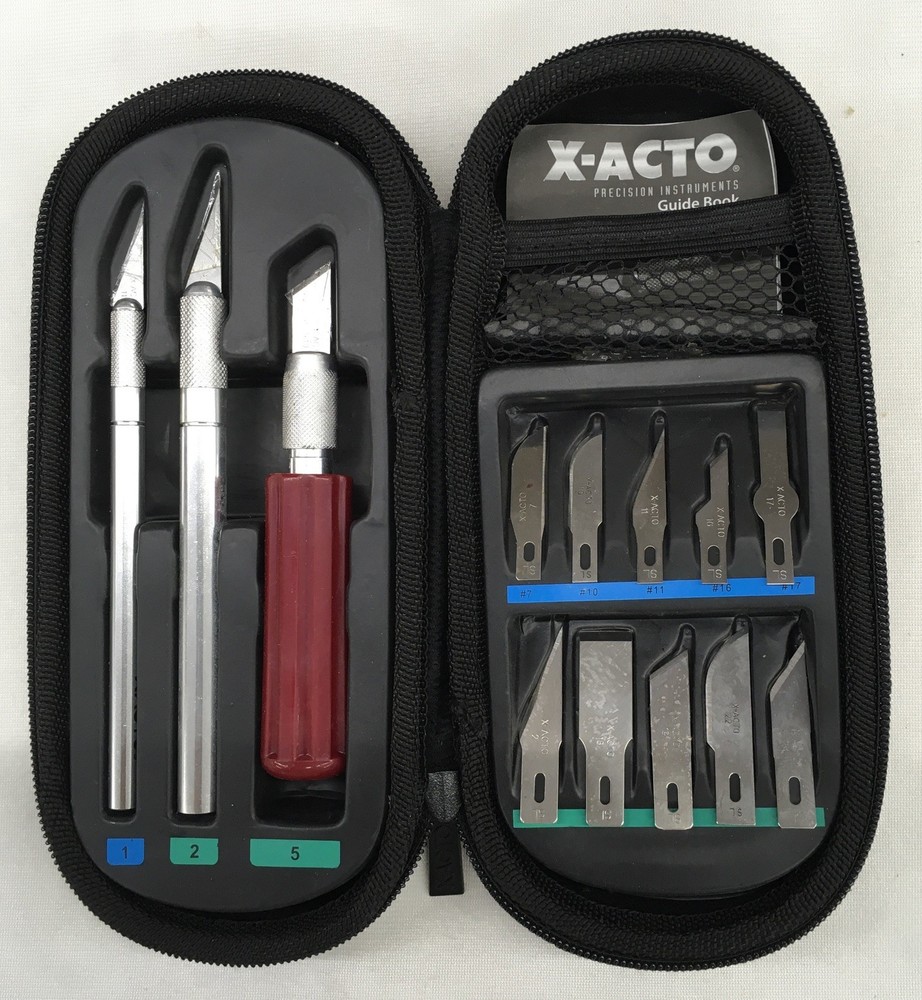 X-ACTO Basic Hobby Set, 3 Knives, 13 Blades, Compression Carry Case, Preowned