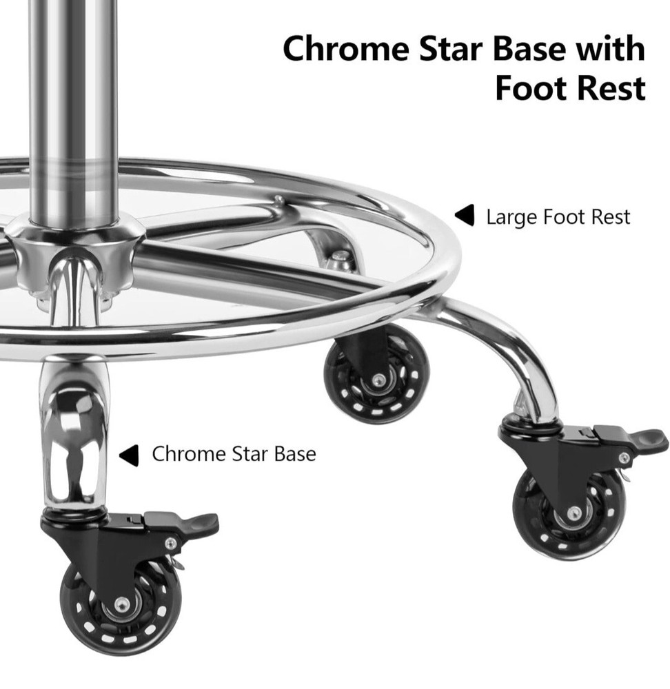 Lockable Rolling Stool Adjustable Swivel Stool with Noiseless Rubber Wheels Du