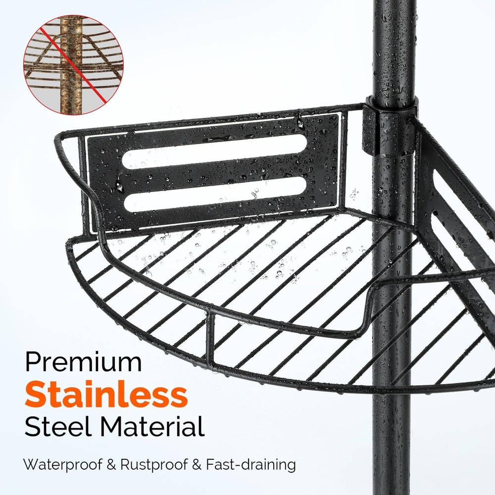 HAMITOR Corner Shower Caddy Tension Pole Quick Installation 4-Tier Rustproof ...