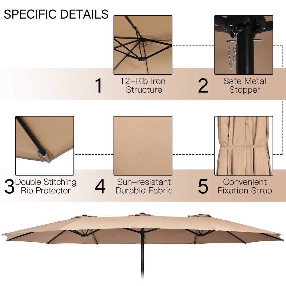 11PCS Patio Wicker Dining Set w/Double-Sided Outdoor Umbrella 8 Stackable Chairs