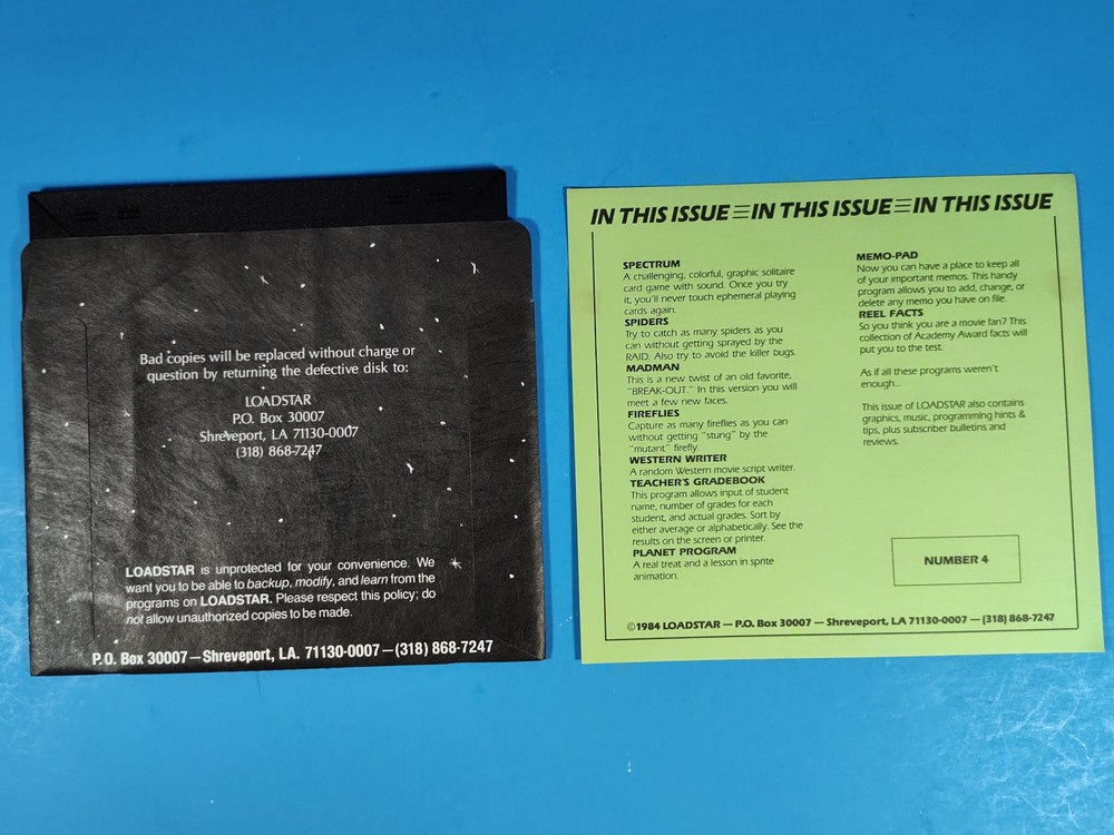 LOADSTAR Issue #4 Disk 1984 for Commodore 64 C64 HTF Rare Tested