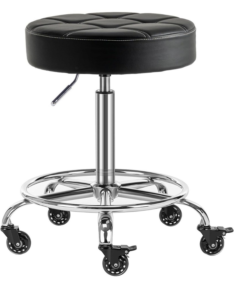 Lockable Rolling Stool Adjustable Swivel Stool with Noiseless Rubber Wheels Du