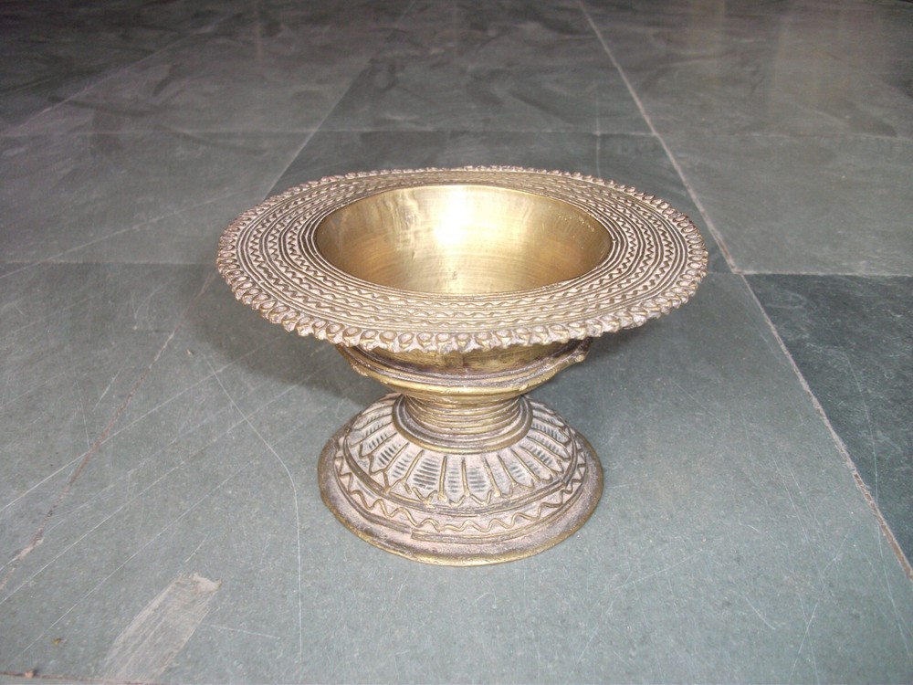 Vintage Brass Handcrafted Lines Engraved Unique Shape Solid Bowl