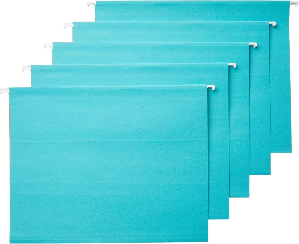 Hanging File Folders, Letter Size, Aqua, 25-Pack