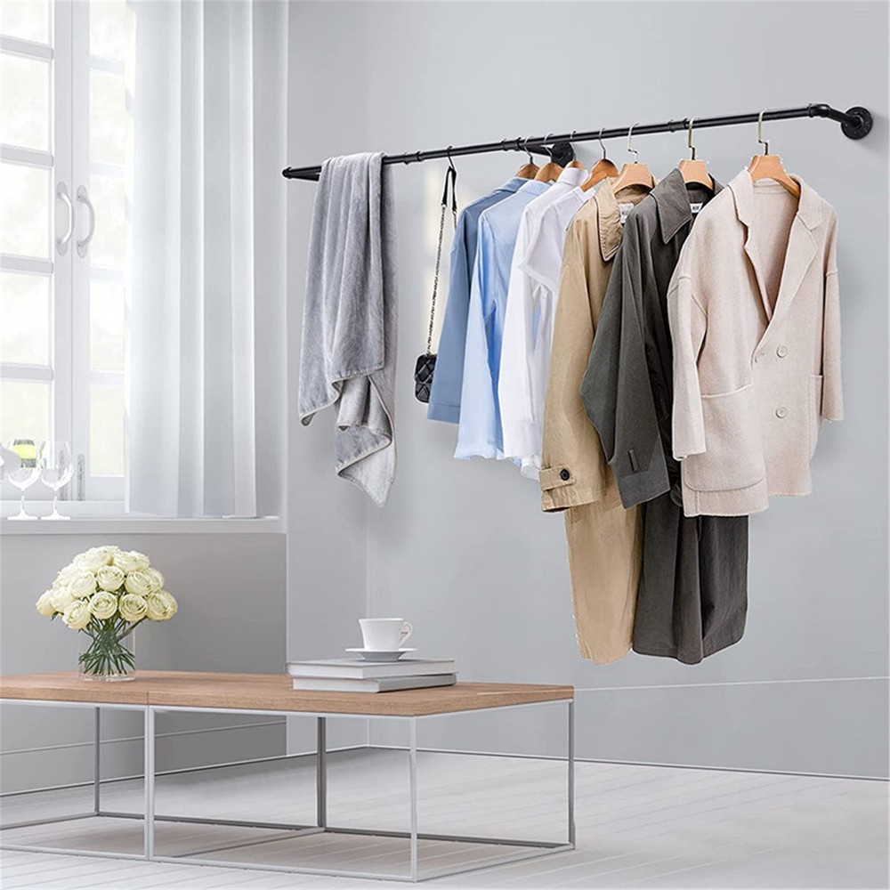 Space Saving Wall Mounted Clothes Rack Pipe Clothing Garment Display Rack Retail