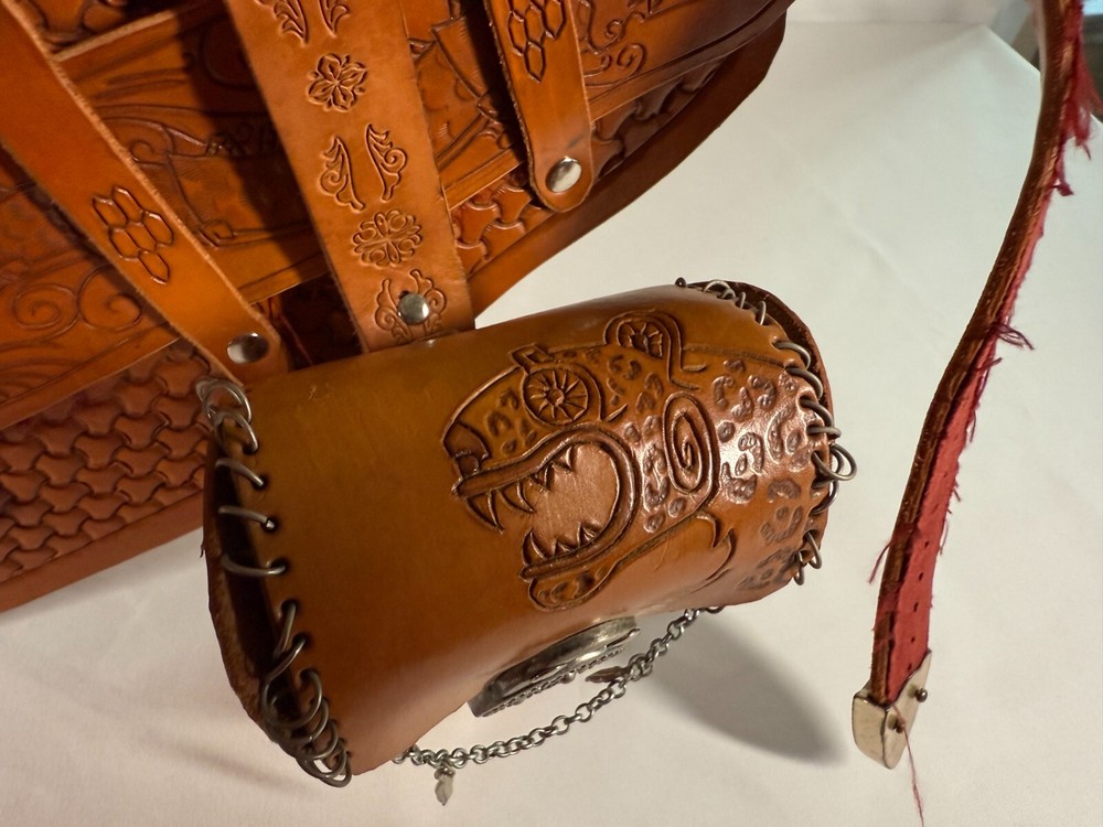Leather Steampunk Handcrafted Belt with Attached Pouch and Compass