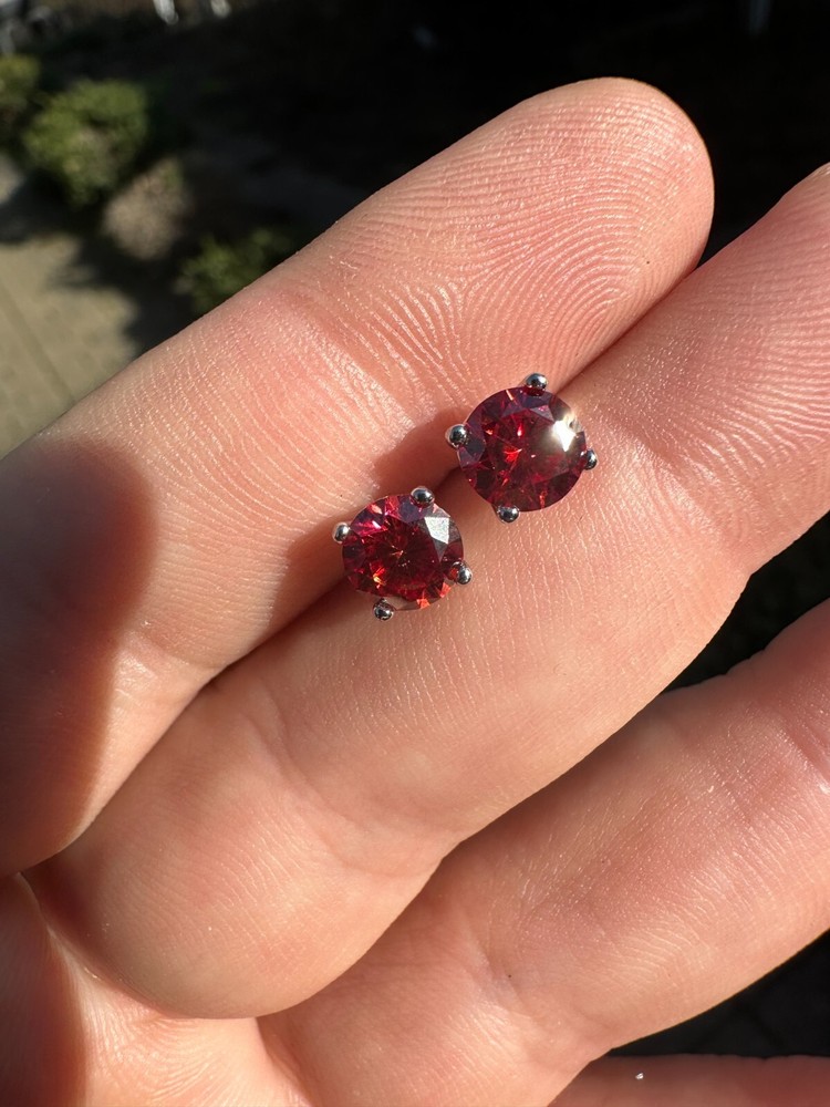 Real Ruby Red Moissanite Screwback Stud Earrings 925 Silver 3-8mm Iced Pass Test