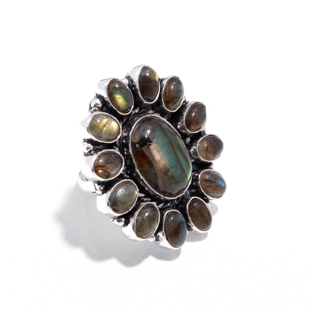 Natural Fire Labradorite Gemstone Handmade 925 Sterling Silver Ring For Gift