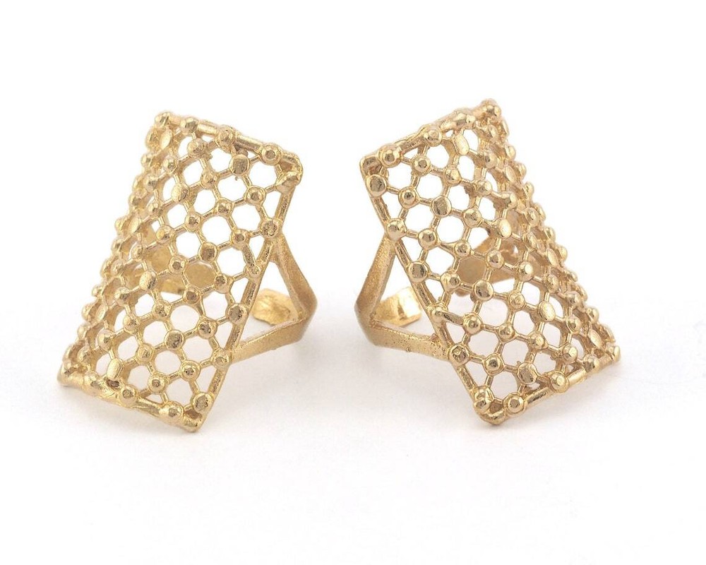 Rectangle Ring Dotted Adjustable Ring Raw Brass (18mm 8US inner size) 2755 30m