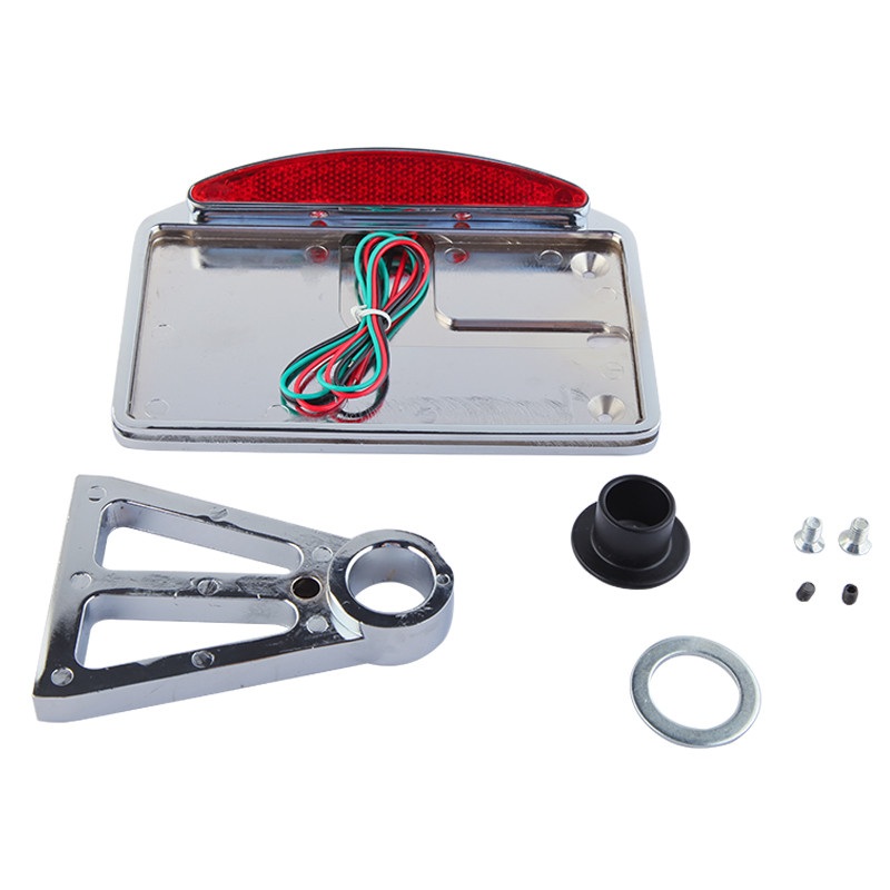 Motorcycle Chrome Side Axle Mounted License Plate Assembly LED Tail Brake Light