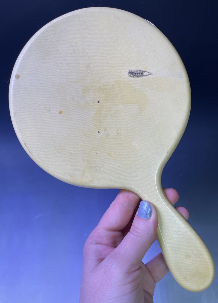 Vintage - Antique Plastic Hand Held Mirror Beveled Glass Vanity Accessory 20th C