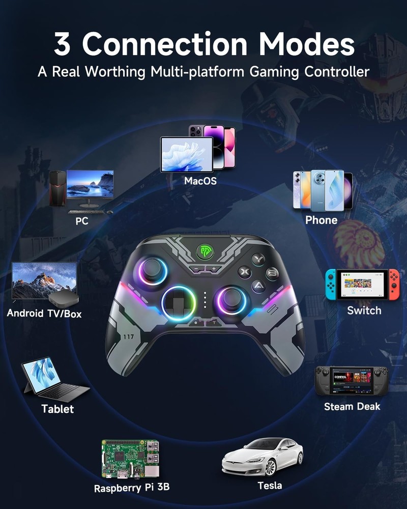 X15 Wireless PC Controller with Hall Effect Joysticks & Triggers, RGB Lightin...