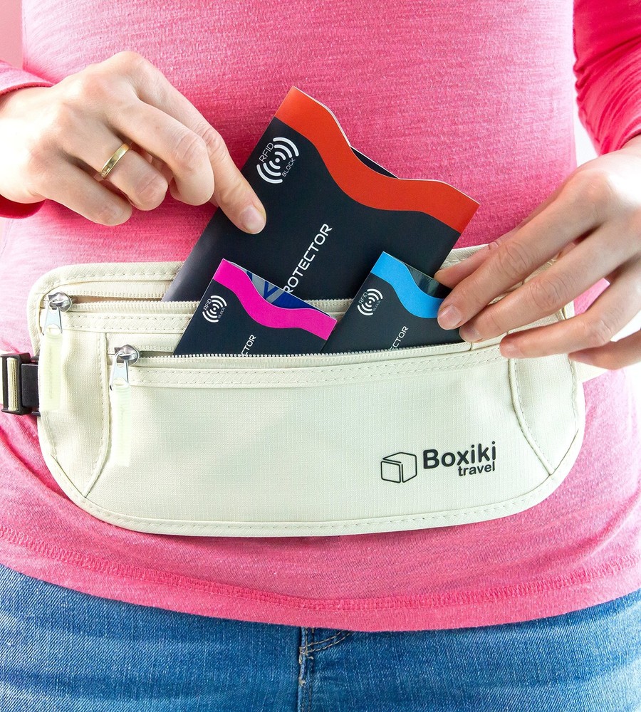 Boxiki Travel RFID Protection Bundle: Sleeves Set with Color Coding and Hidde...