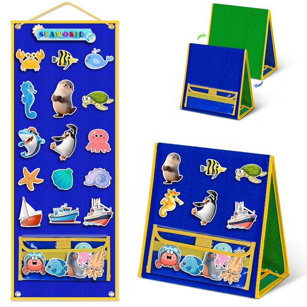 AKAYOK Felt Board - Double-Sided Flannel Board for Preschool Learning, Intera...