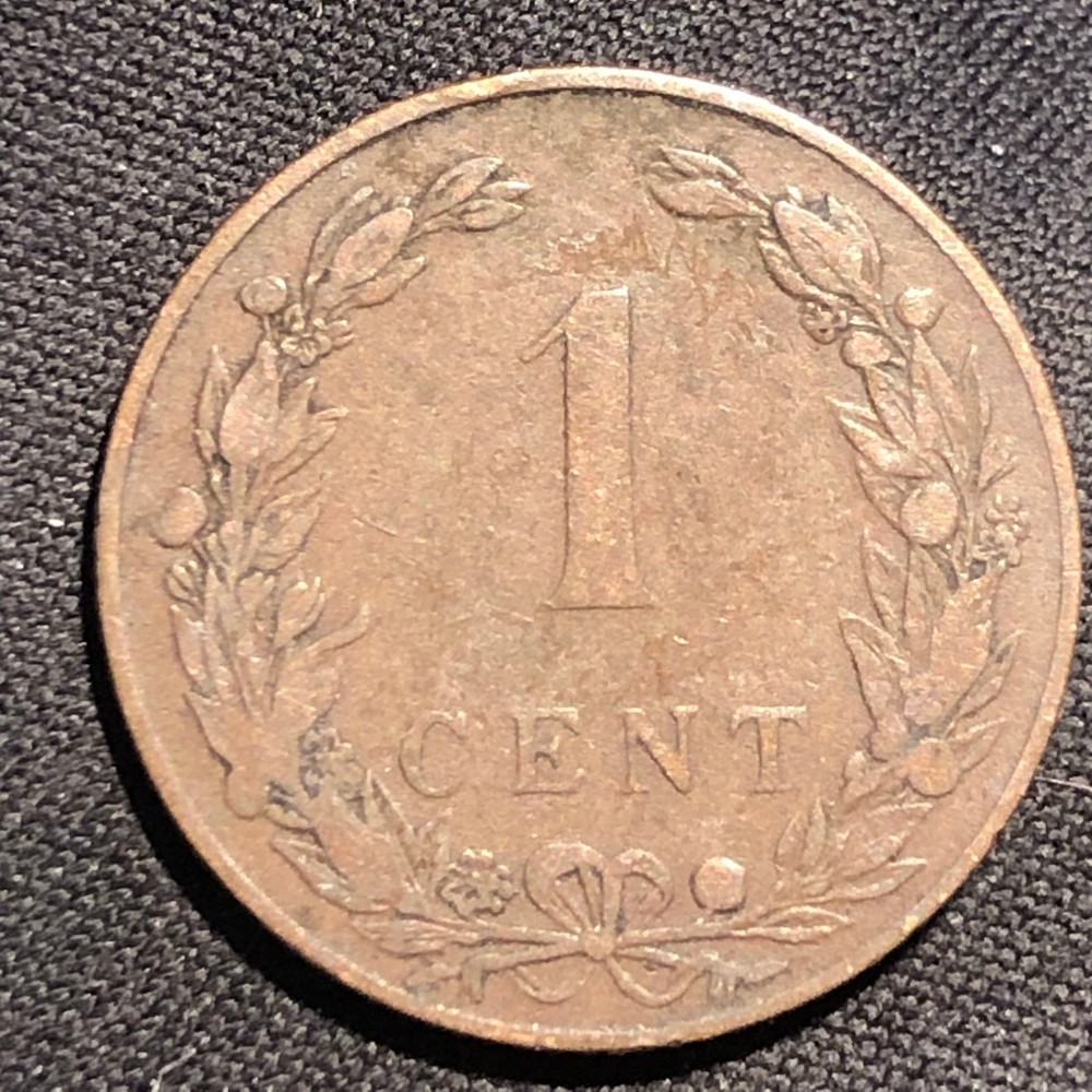 1902 Netherlands 1 Cent Bronze Coin - VF (Very Fine) condition