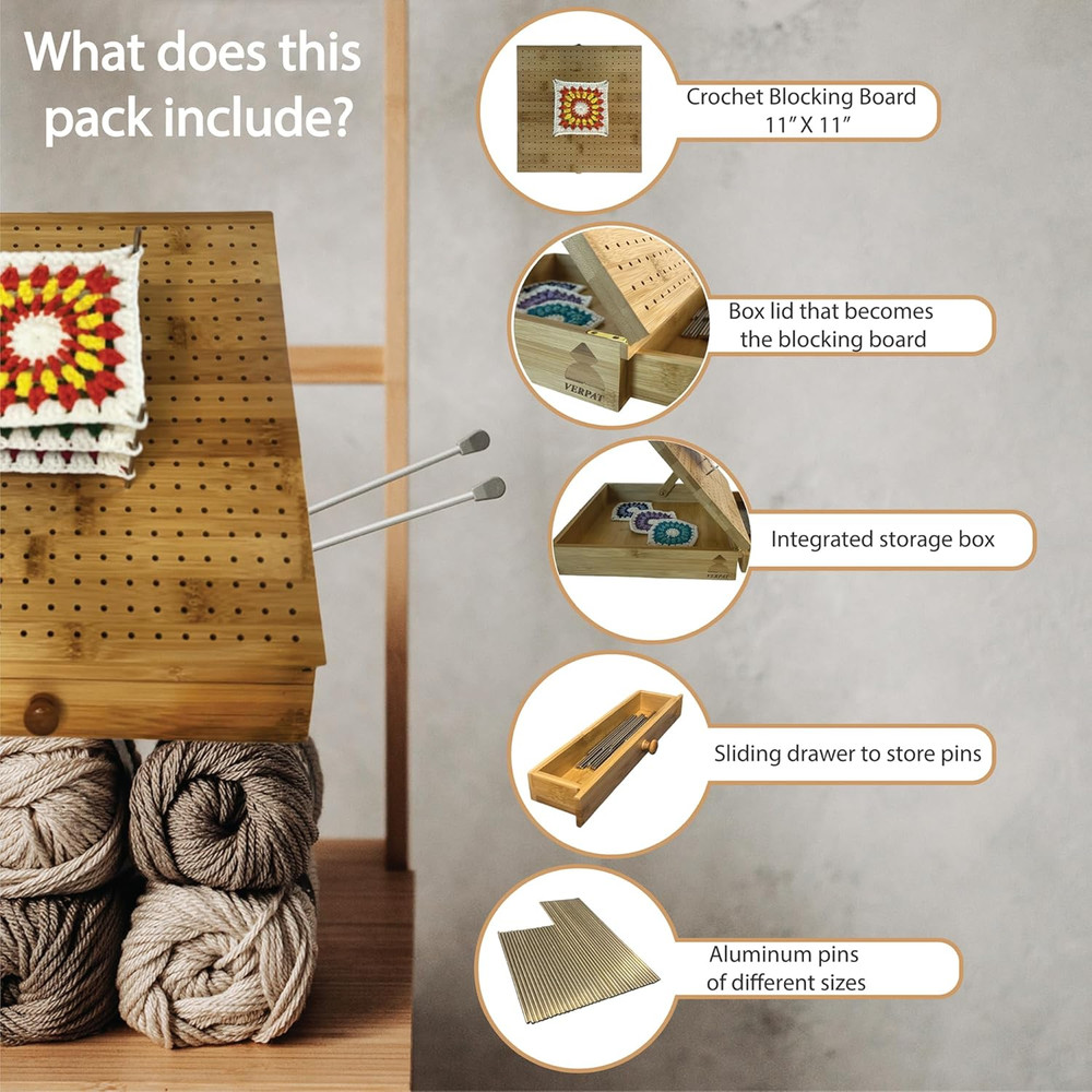 Crochet Blocking Boards+Multifunctional Container+Pins for Granny Square Bloc...