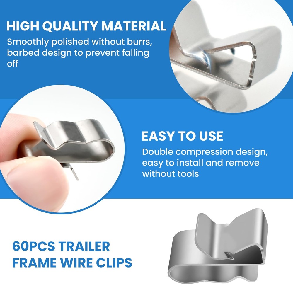 60 Pcs Stainless Steel Trailer Frame Wire Clips Solar Panel Wire Clamps