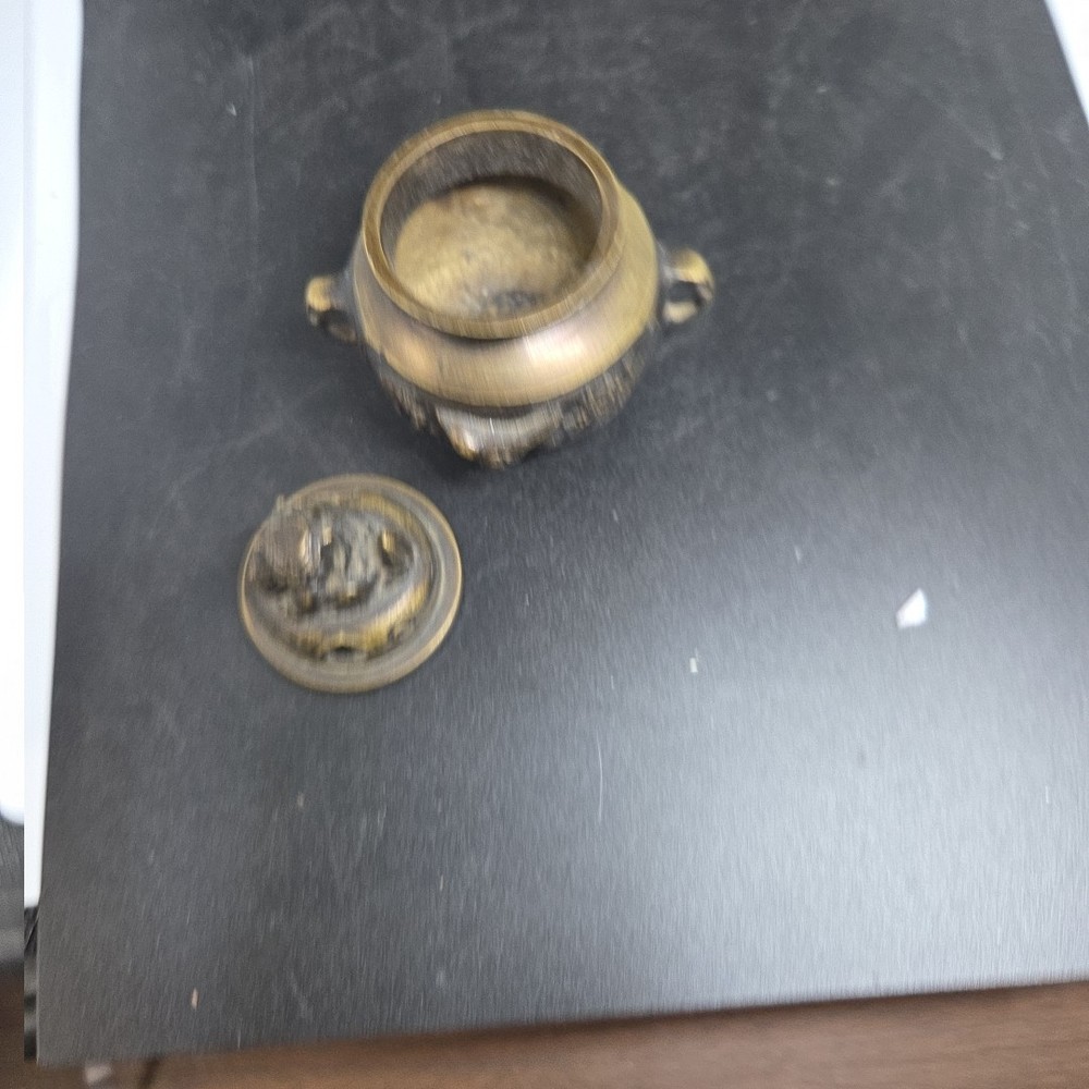 Vintage Brass Incense Burner Elephant Head Handles & Foo Dog