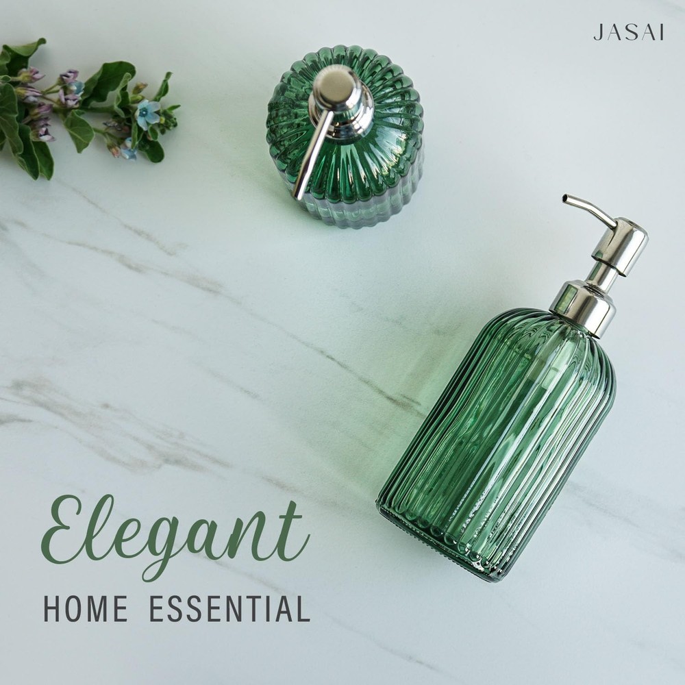 JASAI 18Oz Green Soap Dispenser with Rust Proof Pump, Refillable Forest
