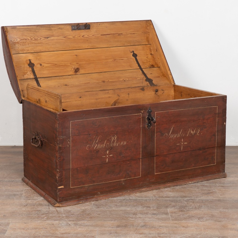 Danish Original Painted Dome Top Pine Trunk dated 1862
