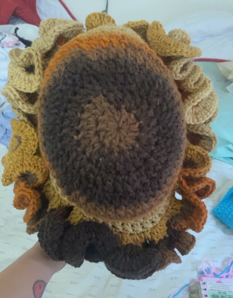 Handmade Crocheted Ruffled Hat Brown Tan Multicolor Unique Design