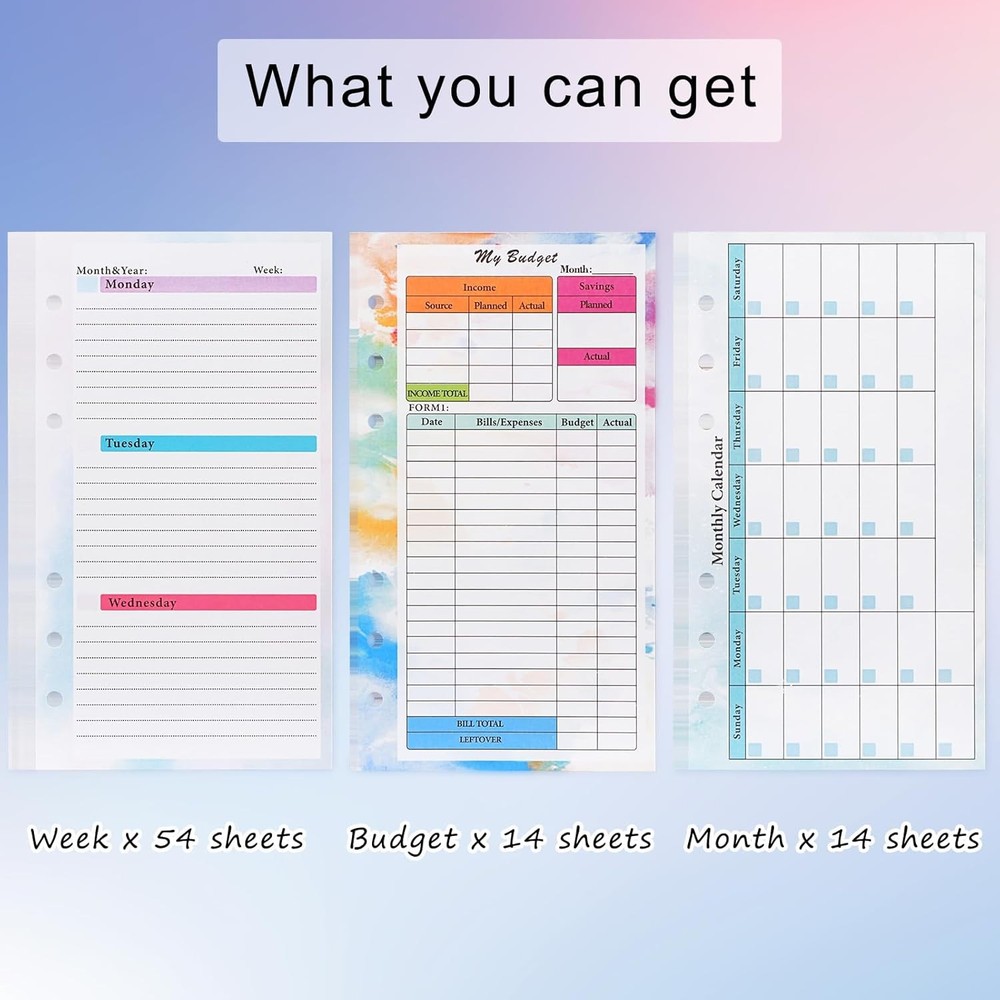 Toplive 3 Pack A6 Planner Refill Paper & Budget Sheets, 3 Pack, Colorful
