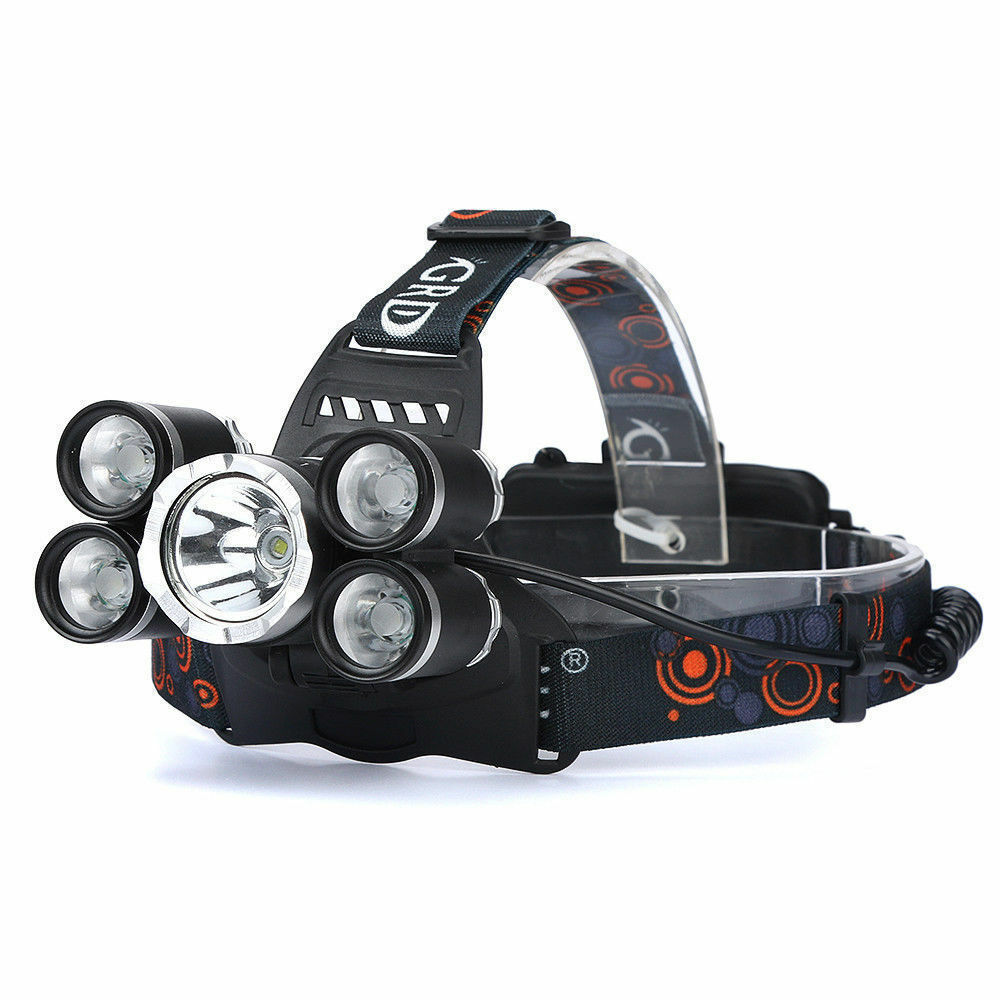 LED Headlamp 5 Head 18650 Headlight Flashlight Torch Light
