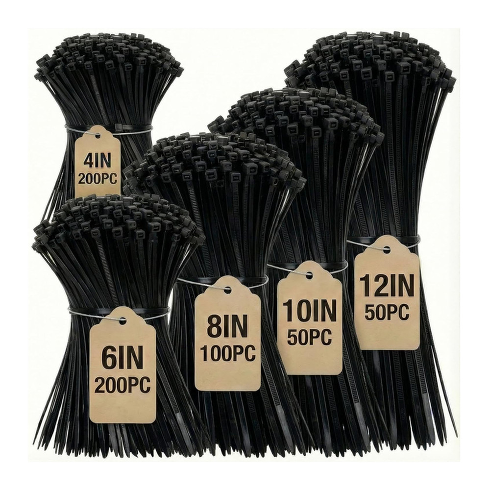 Zip Ties Assorted Sizes 4+6+8+10+12-Inch, 600Pcs Multi-Purpose Nylon Cable Ties