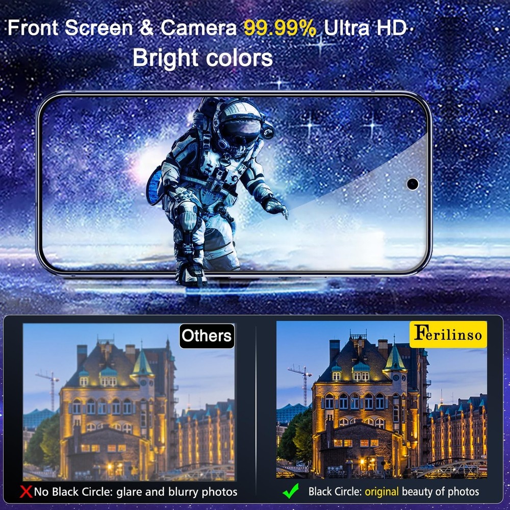 Ferilinso 3 Pack Screen Protector for Google Pixel 9A, Tempered Glass Phone C...