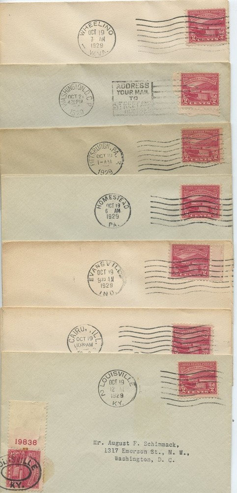 1929 FDC , OHIO RIVER CANALIZATION, 7 COVERS ASST CANCELS