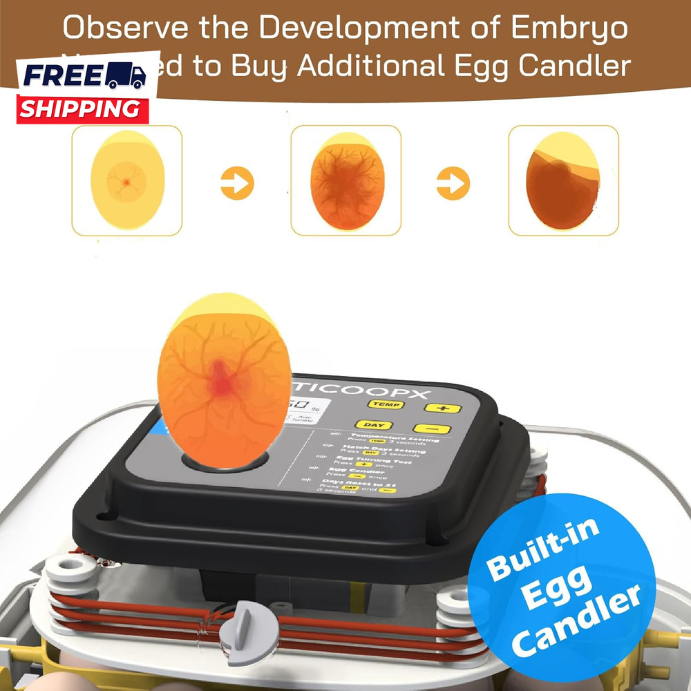 20 Egg Incubator with Humidity Display Egg Candler Automatic Egg Turner