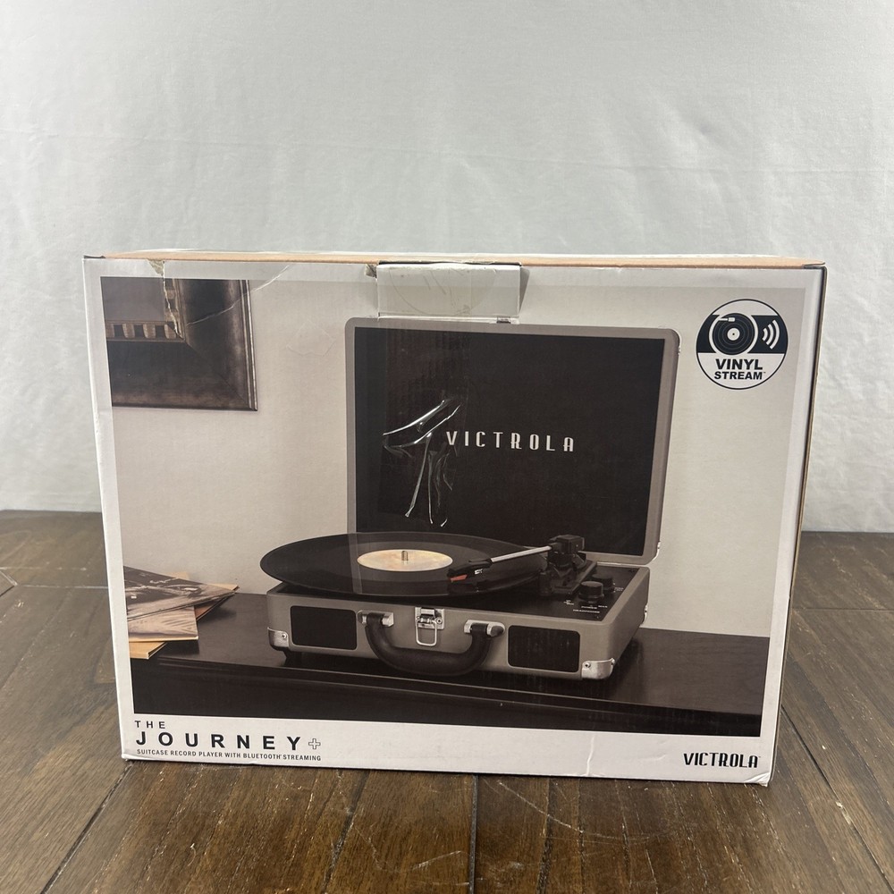 Victrola Journey+ Bluetooth Record Player Suitcase Gray Open Box Tested Working