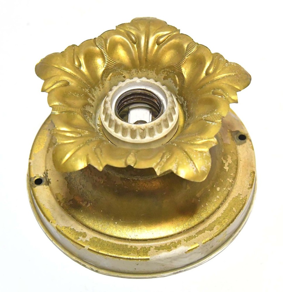 VINTAGE PRESSED BRASS CEILING MOUNT FLOWER ROSETTE LIGHT FIXTURE