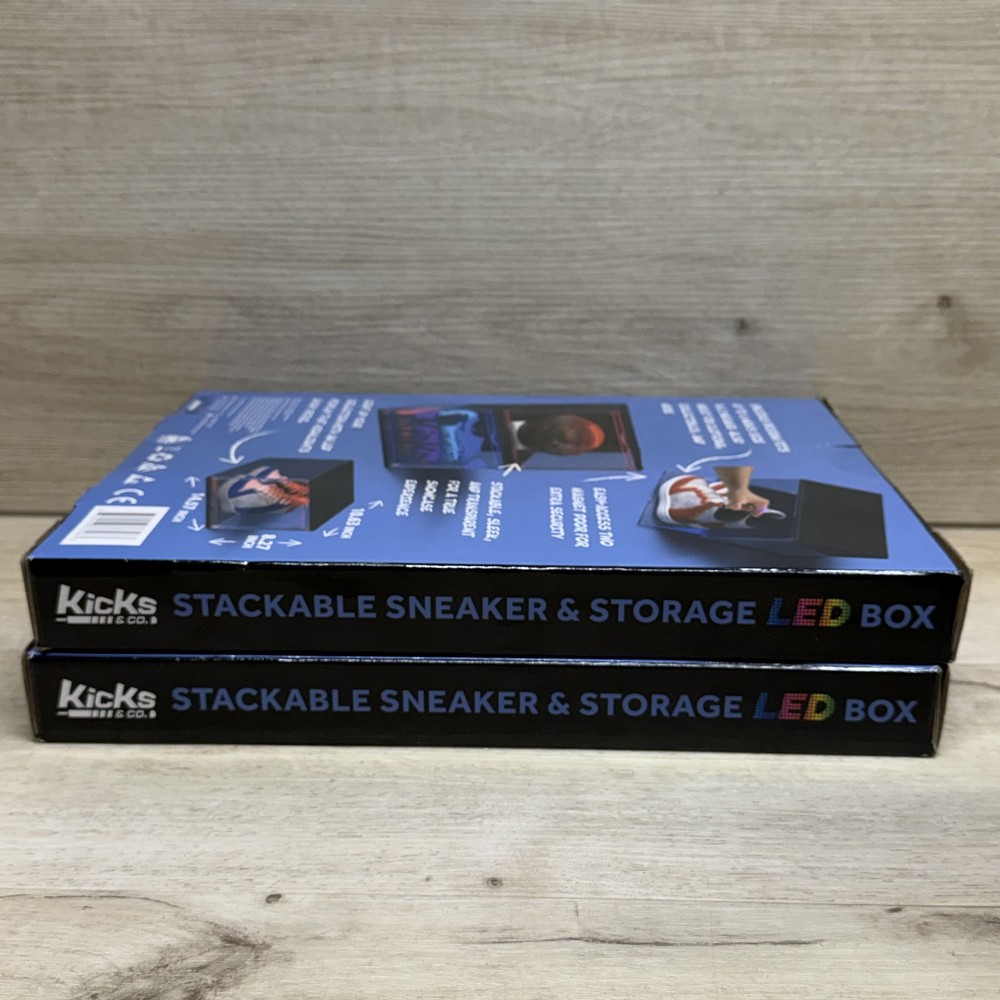 2 Pack Kicks & Co. Stackable LED Sneaker Storage Boxes Display Case USB Powered