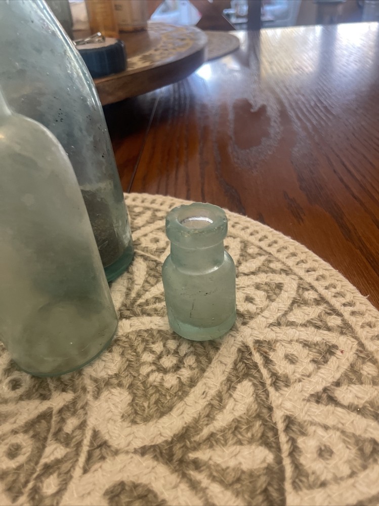 6 Vintage Blue Green Bottles