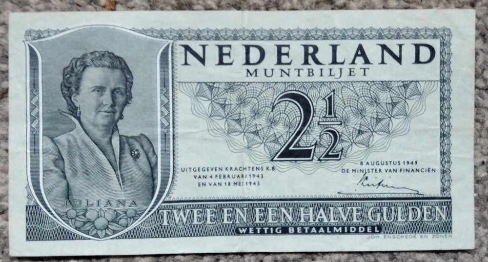 Netherlands 2 1/2 Gulden 1949 P73  aEF