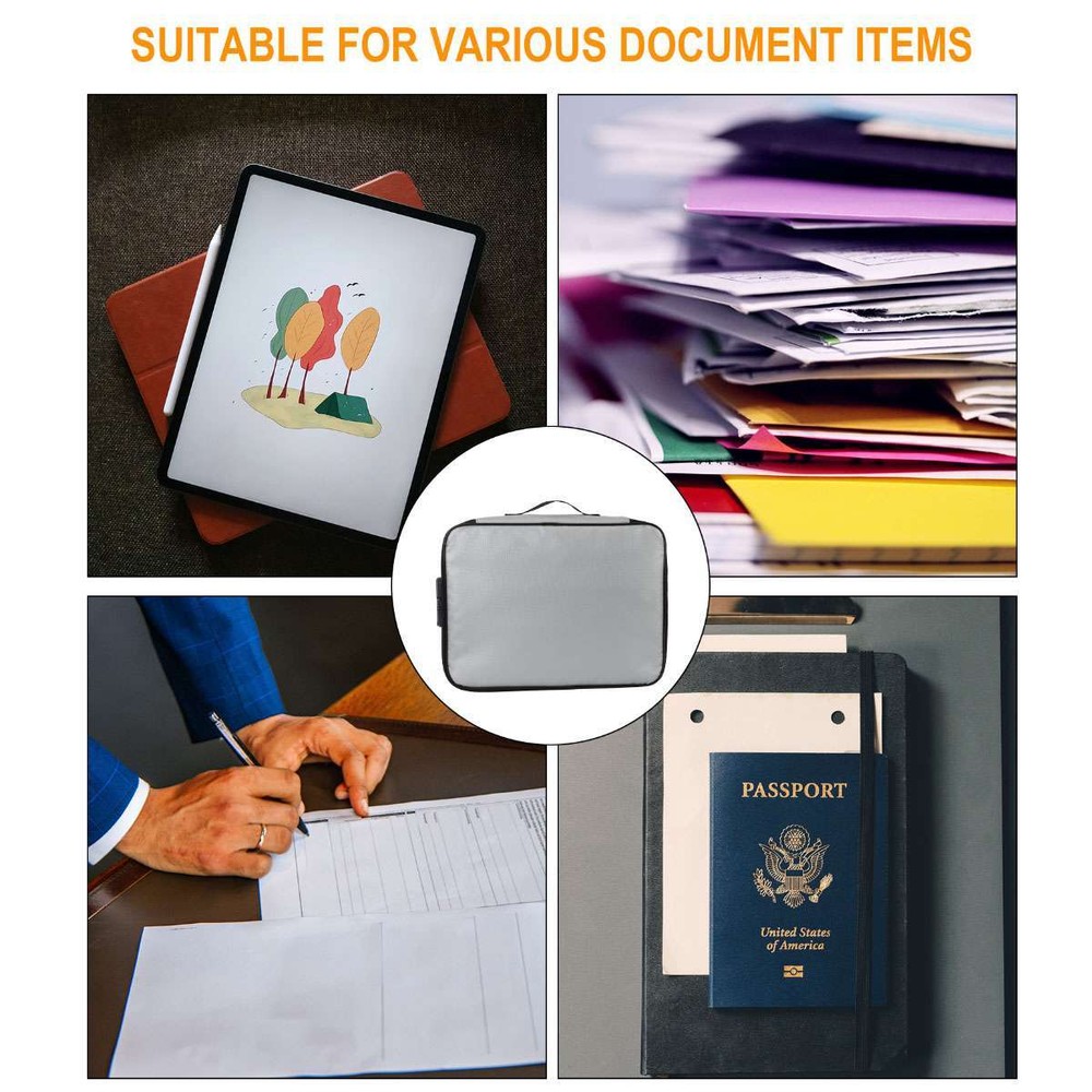 Fire Proof Waterproof Document Box with Lock File Storage Organizer Box Safe Bag