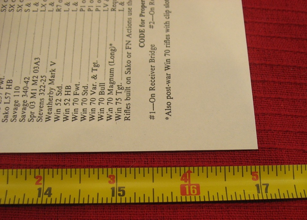 Unertl Scope Base Chart with Mounting Applications & Dimensions